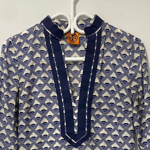 Tory Burch White & Navy Cotton Blouse/Tunic Size 0 - Picture 4 of 8